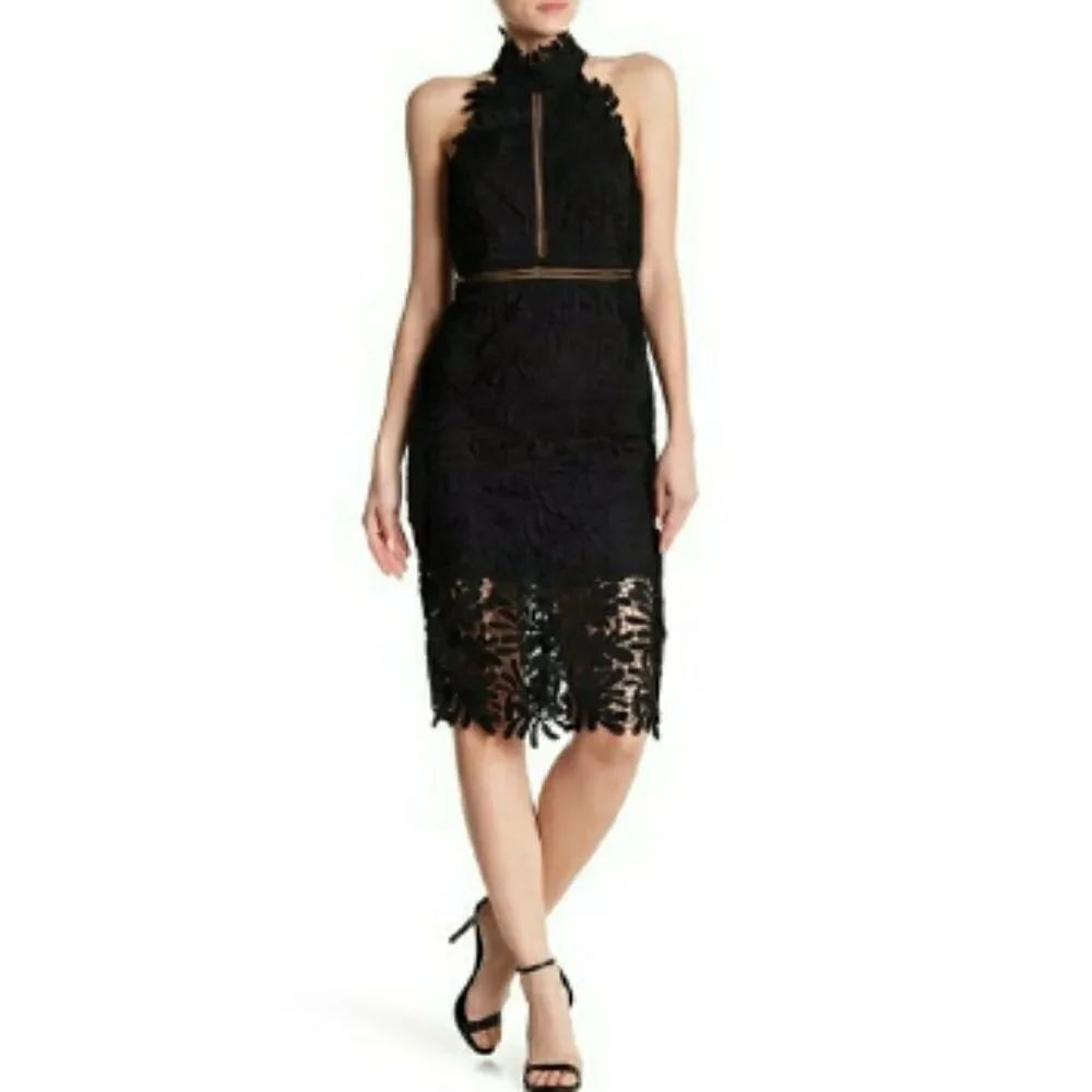 Bardot Kara Lace Halter Knee Length Dress Size 4 XS lace black lbd
